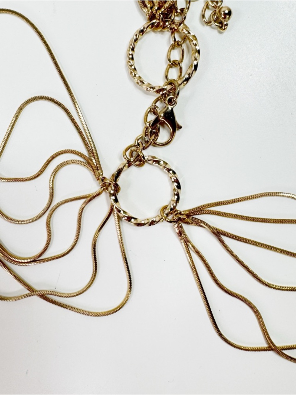 QVC Heishi Liquid Gold Multi Strand Necklace Gold Tone Snake Chain Lariat Opera - Picture 6 of 10
